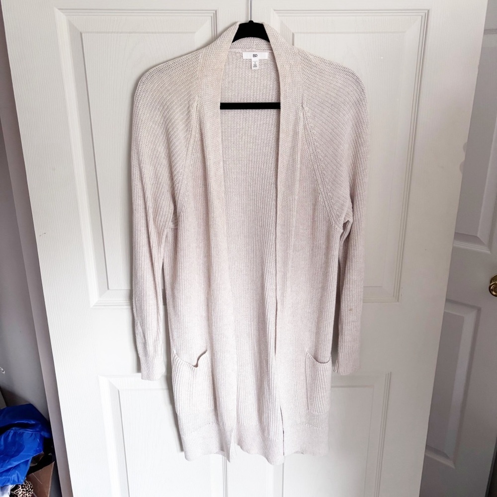 BP Cream Knee Length Open Front Cardigan Size Small